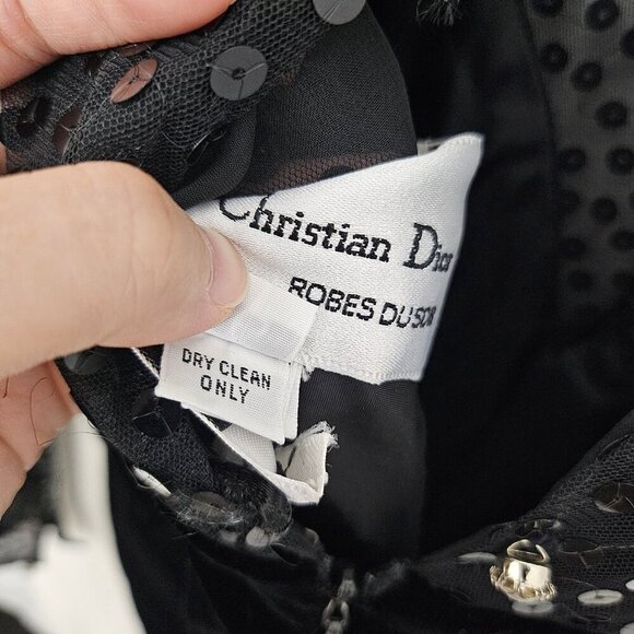 Vintage Christian Dior Robes du Soir Embellished Velvet Evening Black Dress Sz 6 - Picture 13 of 14